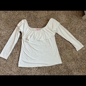 White Lilly Pulitzer ruffle off shoulder long sleeve
